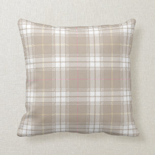 Beige White Tartan Plaid Pattern Rustic Throw Pillow