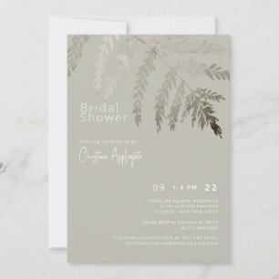 Beige White Text Neutral Foliage Bridal Shower  Invitation