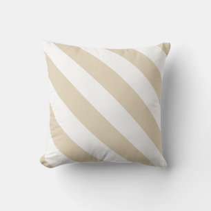 Beige White Thick Diagonal Stripes Throw Pillow