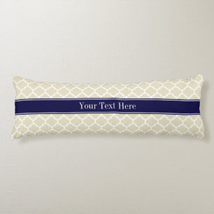 Beige Wht Moroccan #5 Navy Blue Name Monogram Body Pillow
