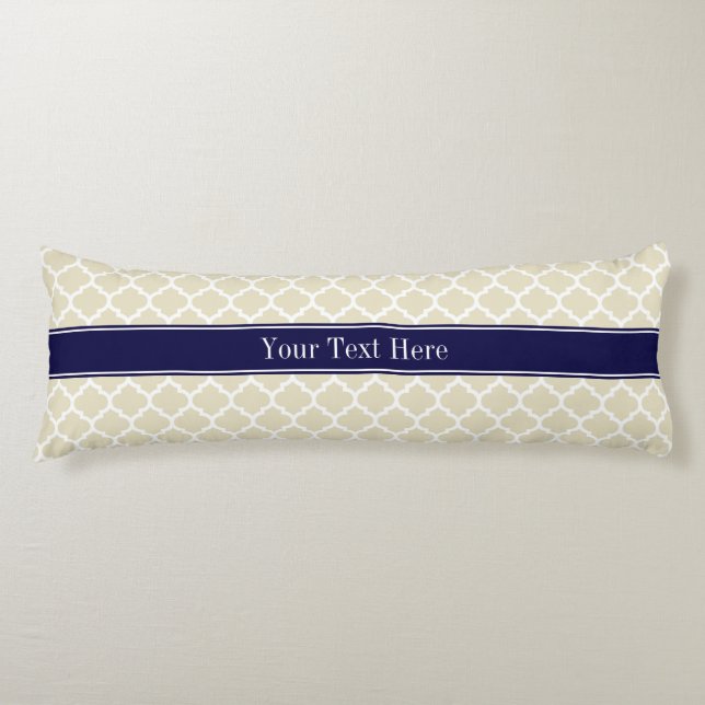Beige Wht Moroccan #5 Navy Blue Name Monogram Body Pillow (Front)