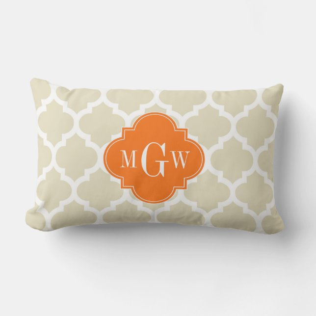 Beige, Wht Moroccan #5 Pumpkin 3 Initial Monogram Lumbar Pillow (Front)