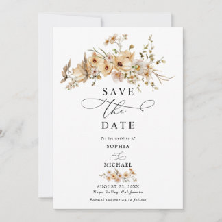 Beige Wild Flowers Save The Date Invitation