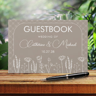 Beige Wildflower Bohemian Arch Wedding Guest Book