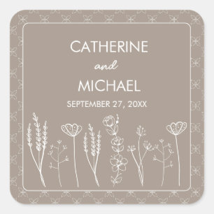 Beige Wildflower Bohemian Wedding Square Sticker