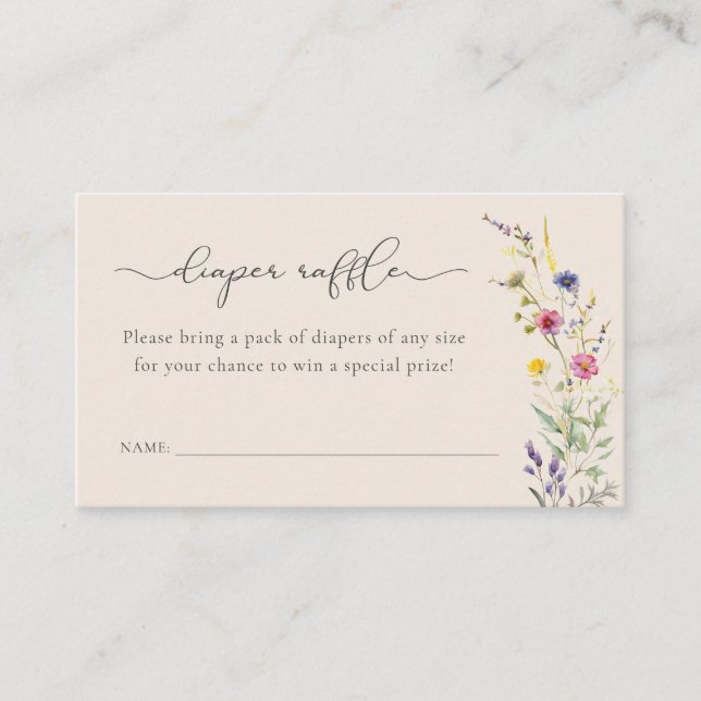 Beige Wildflower Floral Diaper Raffle Baby Shower Enclosure Card (Front)