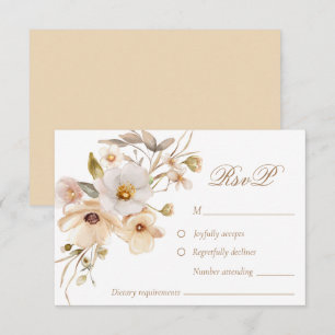 Beige Wildflowers Neutral Boho Wedding RSVP Card