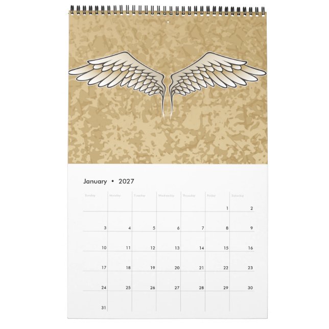 Beige wings calendar (Jan 2027)