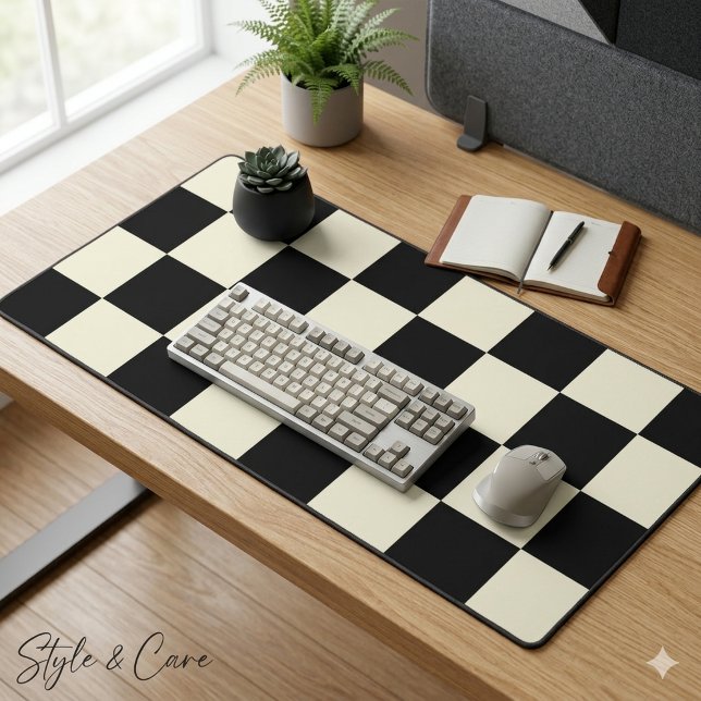 Beige with Black Large Square Style Pattern Desk Mat (Beige with Black Large Square Style Pattern Desk Mat)