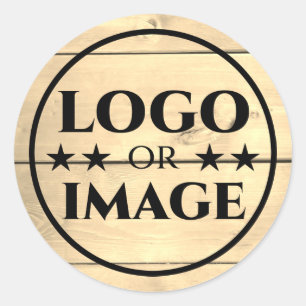 Beige Wood Grain Wooden Boards Logo Image Template Classic Round Sticker