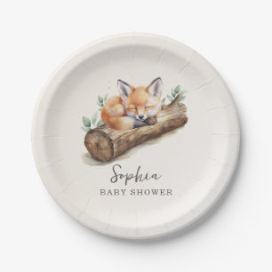 Beige Woodland Fox Baby Shower Paper Plate