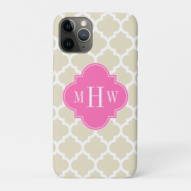 Beige, Wt Moroccan #5 Hot Pink2 3 Initial Monogram Case-Mate iPhone Case (Back)