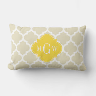 Beige, Wt Moroccan #5 Pineapple 3 Initial Monogram Lumbar Pillow