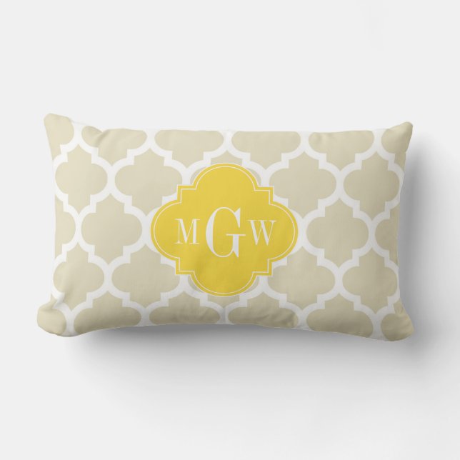 Beige, Wt Moroccan #5 Pineapple 3 Initial Monogram Lumbar Pillow (Front)