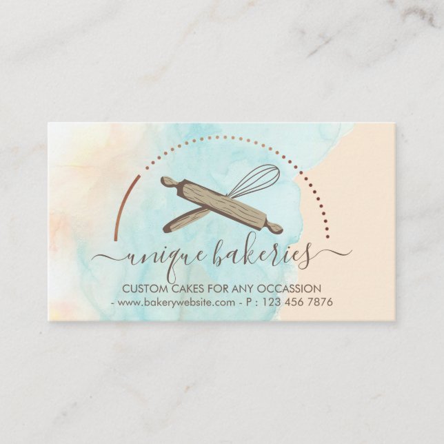 Beige Yellow Circle Baker Cake Maker Business Card (Front)