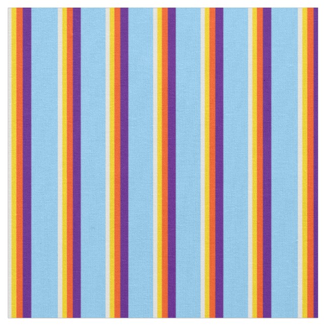 Beige, Yellow, Red, Indigo & Light Sky Blue Lines Fabric (Close Up)