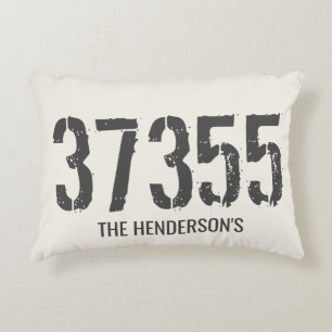 Beige Zip Code Family Name Custom Accent Pillow