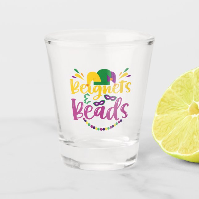 Beignets & Beads Funny Mardi Gras Carnival Gift  Shot Glass (Front)