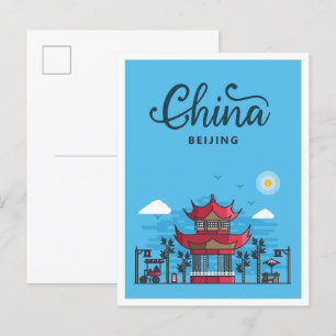 Beijing China Art Vintage Travel Illustration Postcard