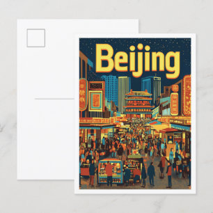 Beijing China Art Vintage Travel Illustration Postcard