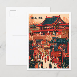 Beijing China Art Vintage Travel Illustration Postcard