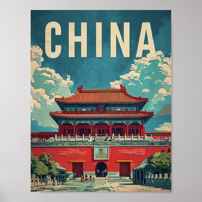 Beijing China Tiongkok Vintage Famous Travel Place Poster (Front)