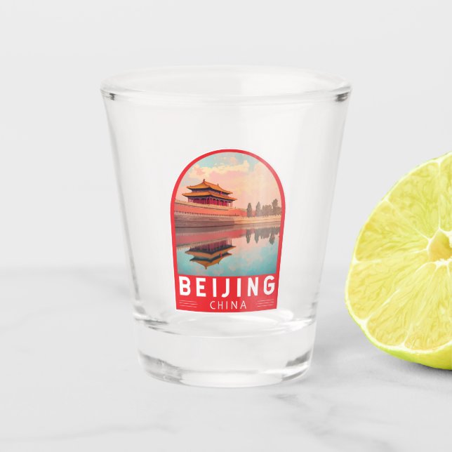 Beijing China Travel Art Emblem Shot Glass (Front)