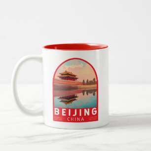 Beijing China Travel Art Emblem Two-Tone Coffee Mug