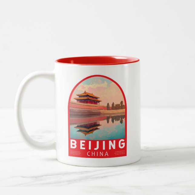 Beijing China Travel Art Emblem Two-Tone Coffee Mug (Left)
