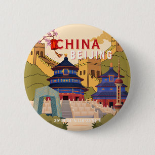 Beijing China Travel Poster   Asian City Wall Art 2 Inch Round Button