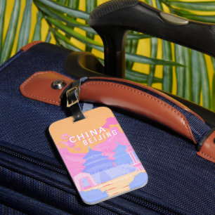 Beijing China Travel Poster Pink & Blue Pastel Luggage Tag