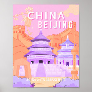 Beijing China Travel Poster Pink & Lavender Art