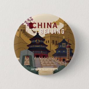 Beijing China Travel Poster Vintage Illustration 2 Inch Round Button
