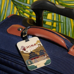 Beijing China Travel Poster Vintage Illustration Luggage Tag