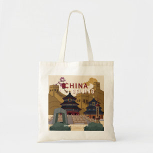 Beijing China Travel Poster Vintage Illustration Tote Bag