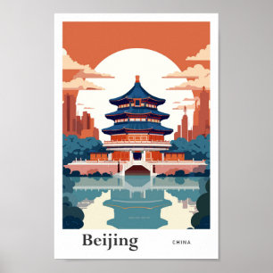 Beijing China Travel Vintage Illustration Poster
