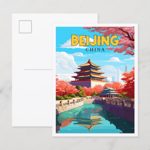 Beijing China vintage travel illustration Postcard
