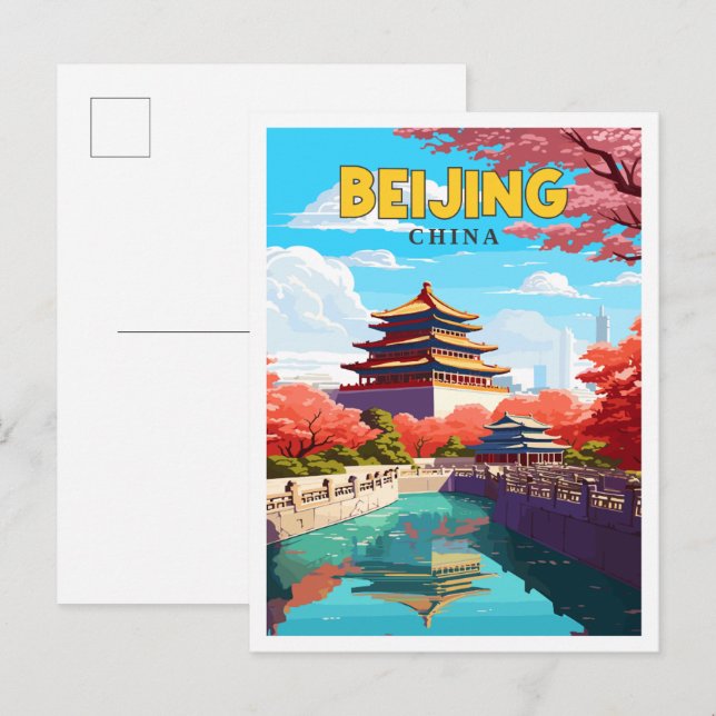 Beijing China vintage travel illustration Postcard (Front/Back)