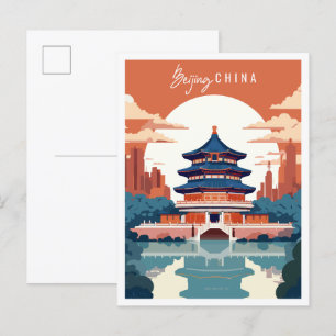 Beijing China vintage travel illustration Postcard