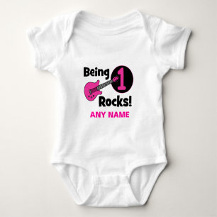 Being 1 Rocks! with Pink Guitar Baby Bodysuit