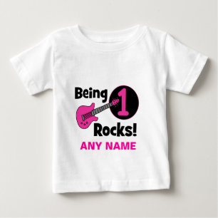 Being 1 Rocks! with Pink Guitar Baby T-Shirt