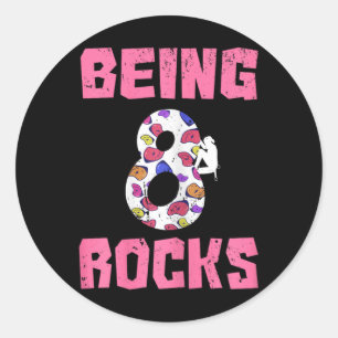 Being 8 Rocks Birthday Girl Climbing Classic Round Sticker