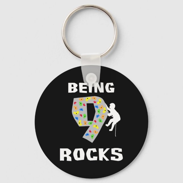Being 9 Years Old Rocks Funny Rock Climber Birthda Keychain (Front)
