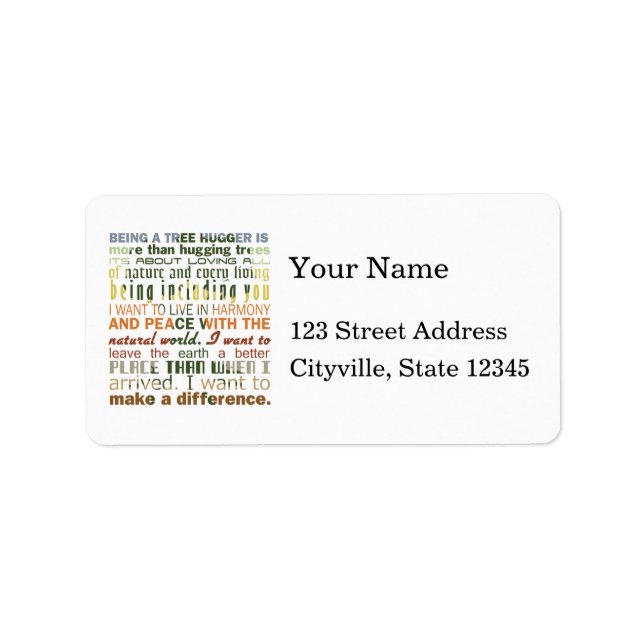 Being a Tree Hugger Label (Front)