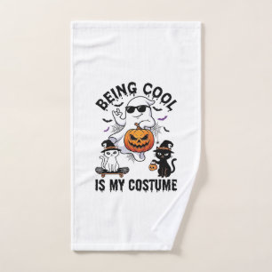 Being Cool Is Costume Halloween Ghost Pumpkin Cat_ Hand Towel