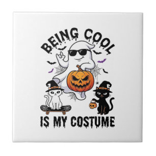 Being Cool Is Costume Halloween Ghost Pumpkin Cat_ Tile