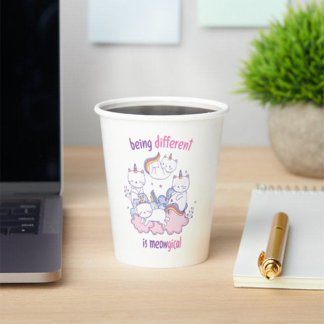 Being different is meowgical Funny unicorn cat Paper Cups (Insitu)