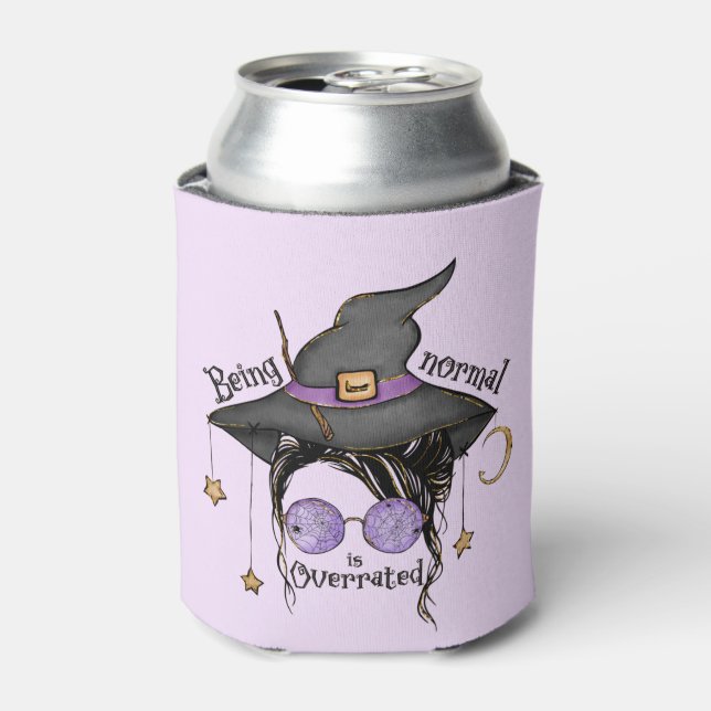 Being Normal Is Overrated – Quirky Witch Halloween Can Cooler (Can Front)