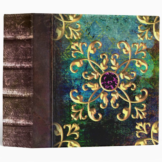 Bejeweled Green and Amethyst Ancient Tome Binder (Front/Spine)