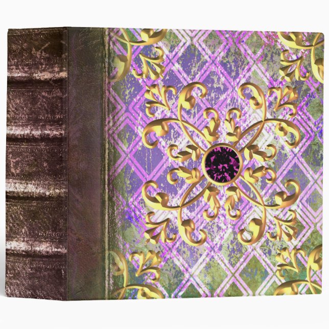 Bejeweled Lavender and Green Ancient Tome Binder (Front/Spine)